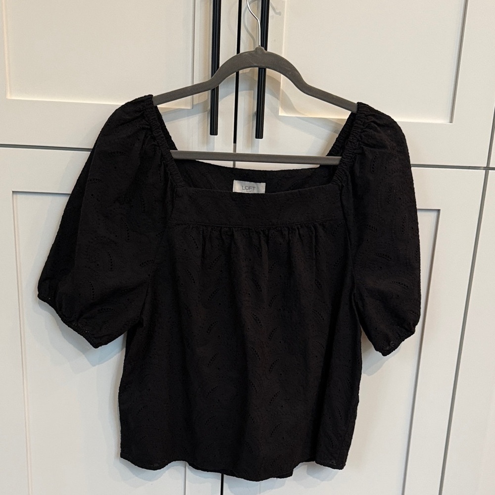 LOFT Elegant Black Puff Sleeve Blouse